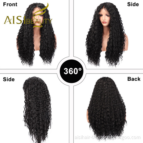 Aisi Beauty Cheap Vendor Long Wavy Kinky Curly Water Wave Black Brown Swiss Lace Synthetic Hair For Black Women Lace Front Wig